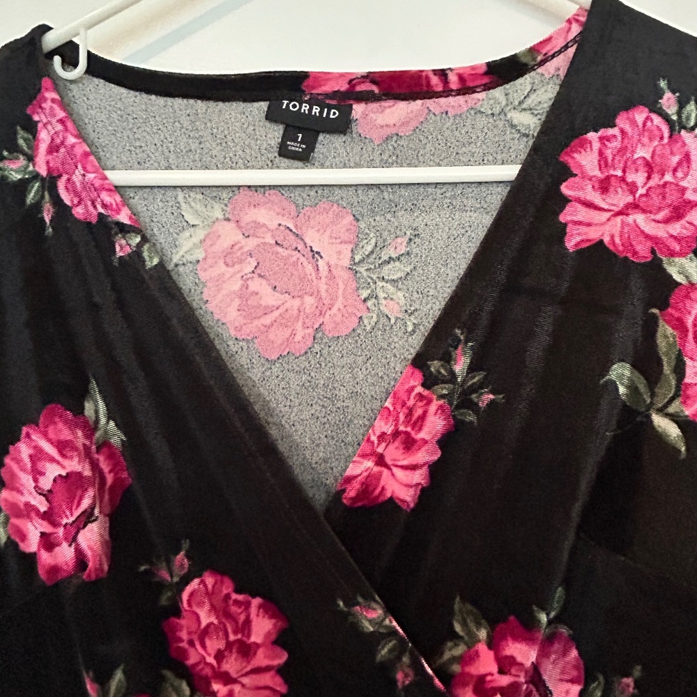 Torrid crushed velvet dress with crossover neckline.